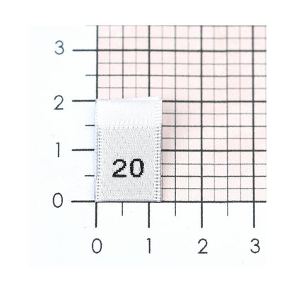 WOVEN SIZE LABEL SIZES 0 - 20 BLACK TEXT ON SATIN WHITE PACK 100