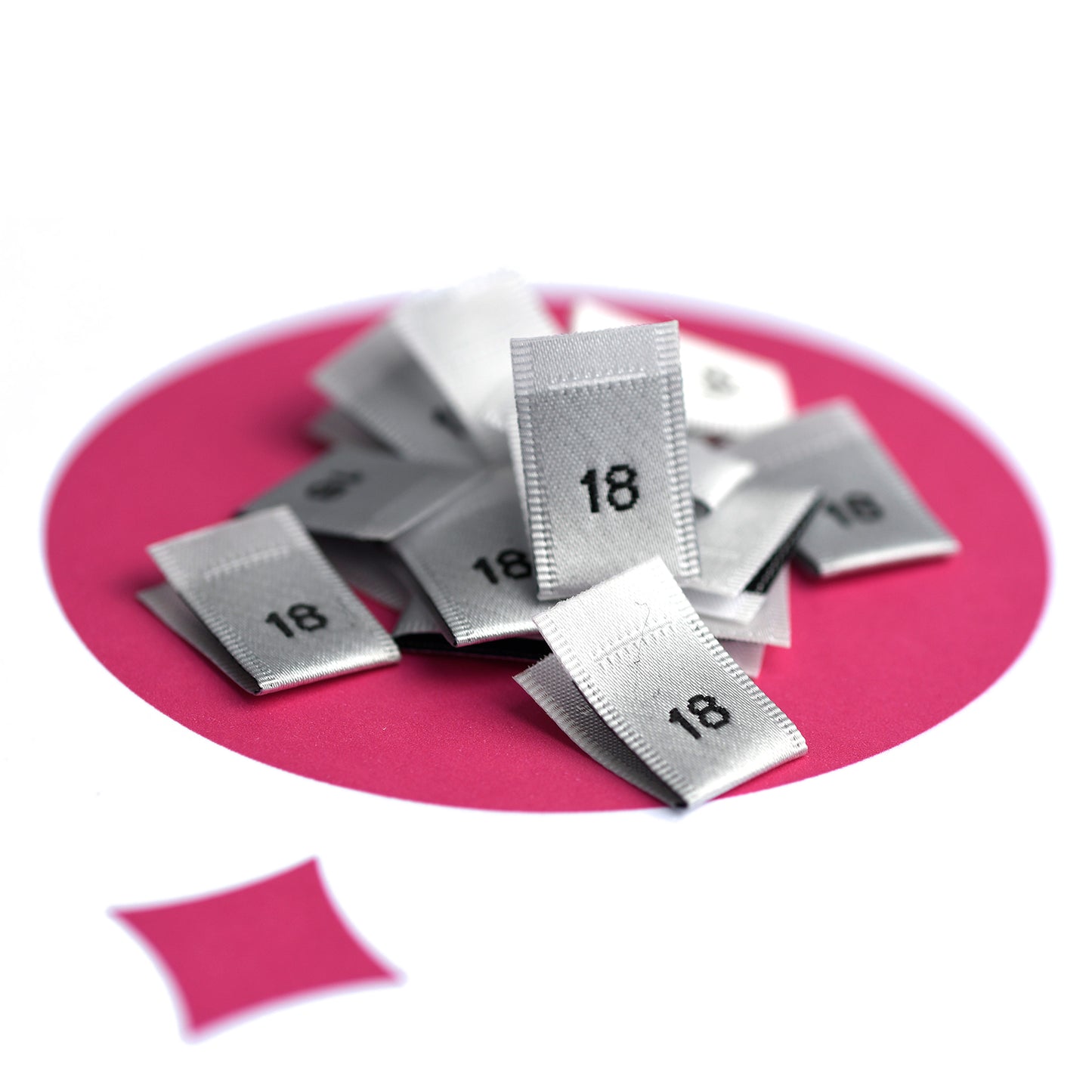 WOVEN SIZE LABEL SIZES 0 - 20 BLACK TEXT ON SATIN WHITE PACK 100