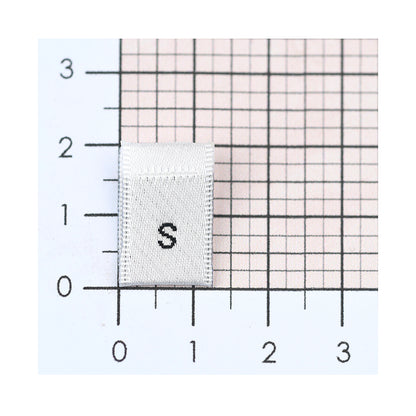 WOVEN SIZE LABEL SIZES XS - XXL BLACK TEXT ON SATIN WHITE PACK 100
