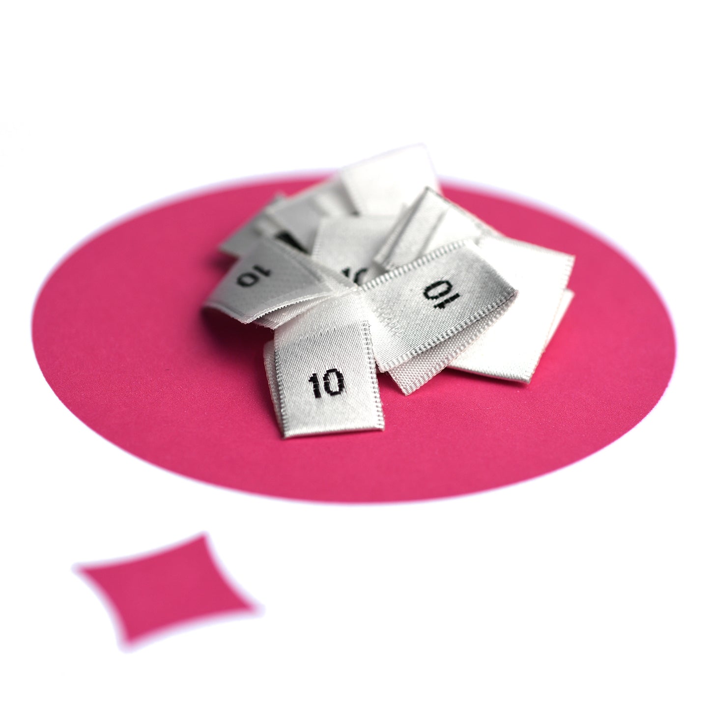 WOVEN SIZE LABEL SIZES 0 - 20 BLACK TEXT ON SATIN WHITE PACK 100