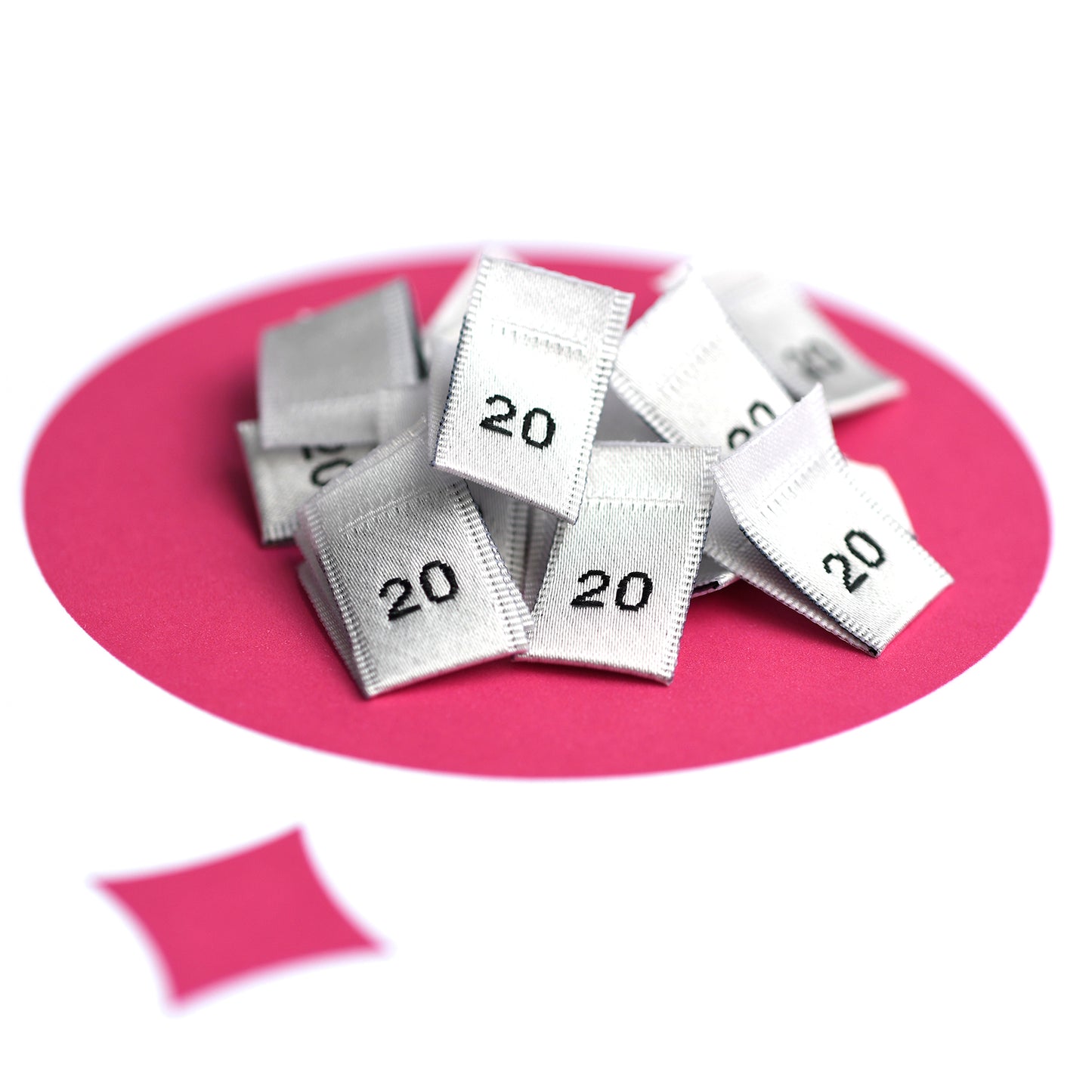 WOVEN SIZE LABEL SIZES 0 - 20 BLACK TEXT ON SATIN WHITE PACK 100