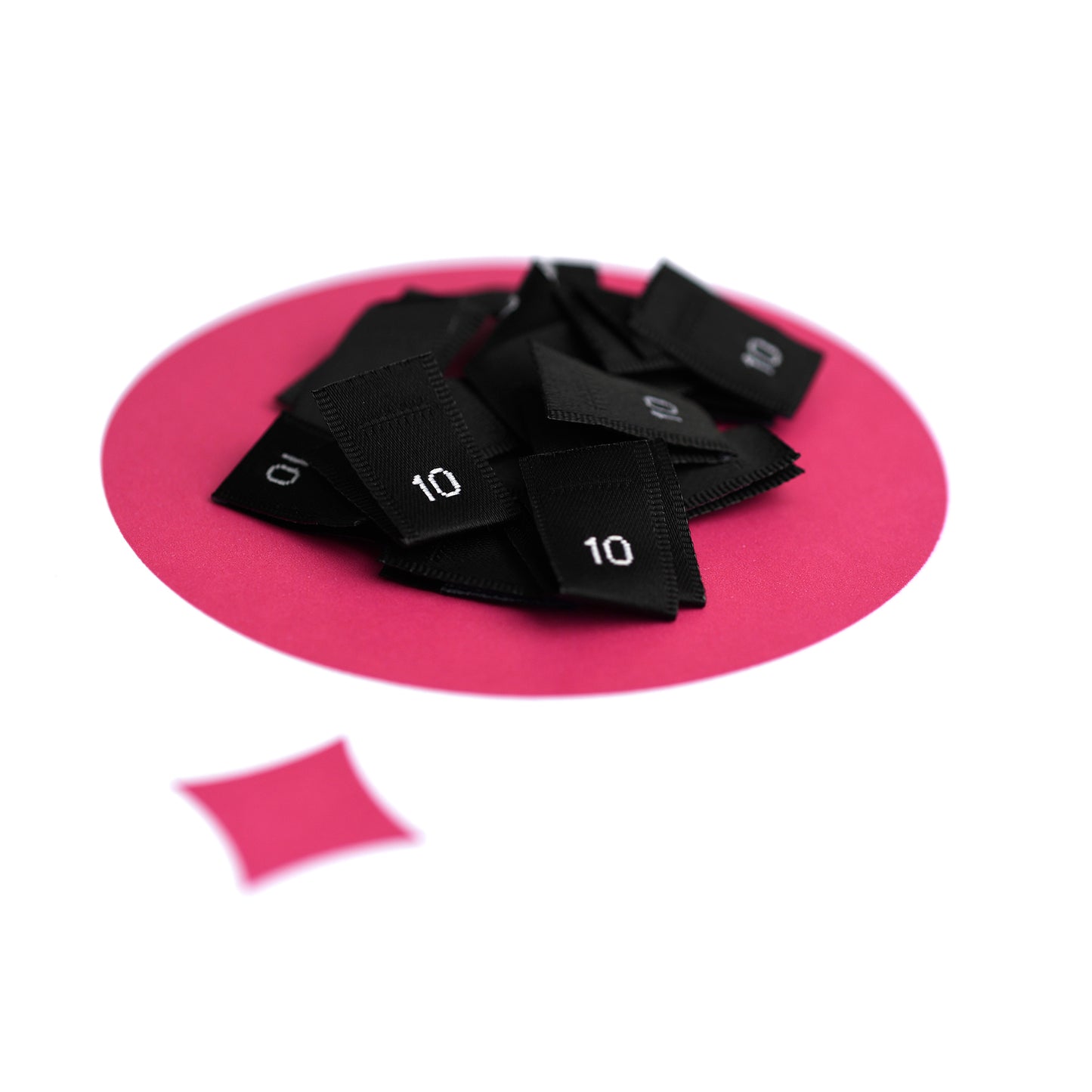 WOVEN SIZE LABEL SIZES 0 - 20 WHITE TEXT ON SATIN BLACK PACK 100