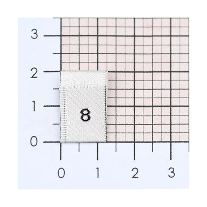 WOVEN SIZE LABEL SIZES 0 - 20 BLACK TEXT ON SATIN WHITE PACK 100