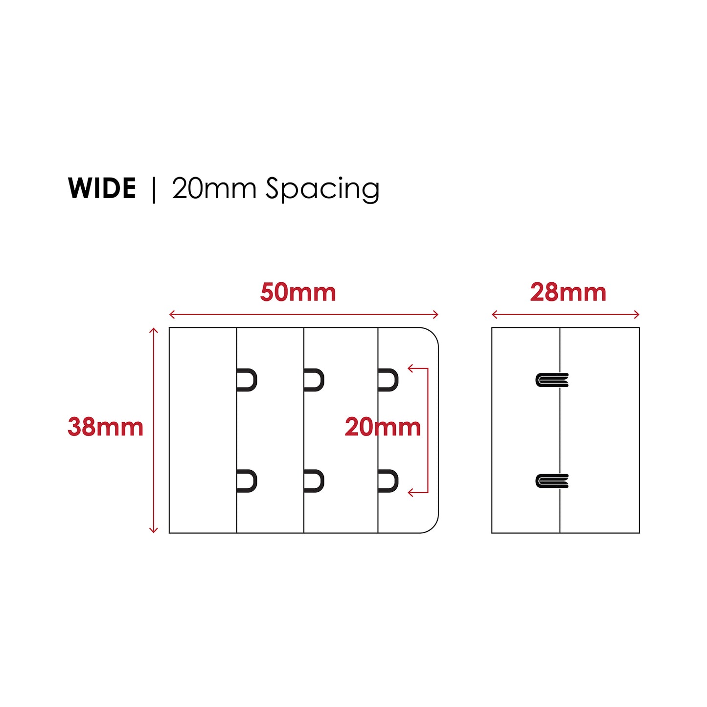 2-HOOK/ 3-ROW 10MM PLUSH BRA HOOK & EYE BACK WHITE