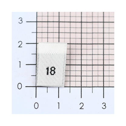 WOVEN SIZE LABEL SIZES 0 - 20 BLACK TEXT ON SATIN WHITE PACK 100