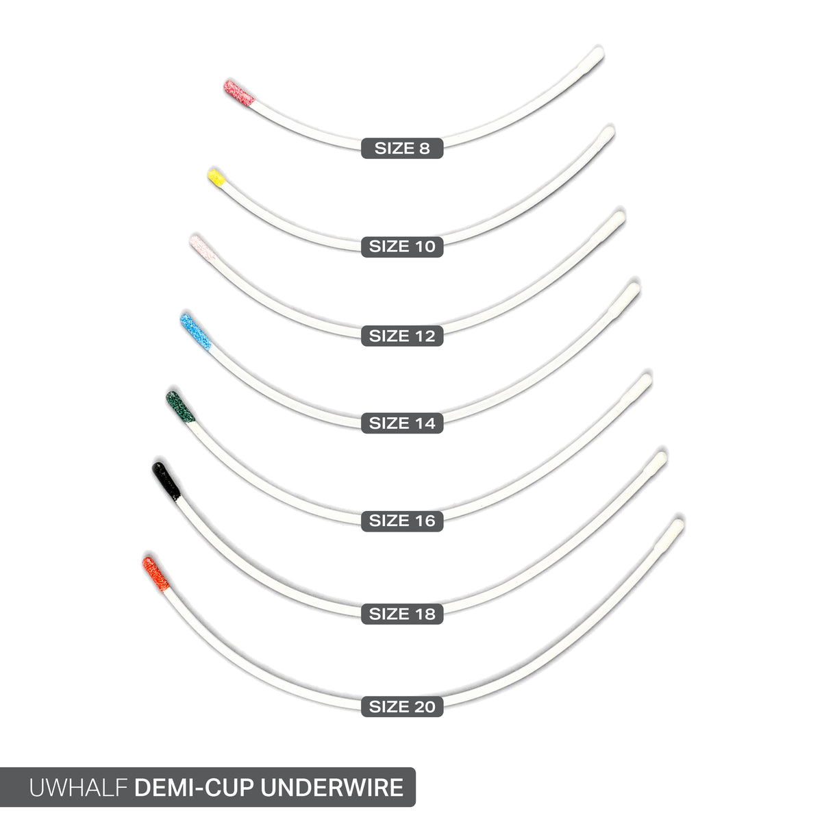 STYLE UWH DEMI-TYPE COATED BRA UNDERWIRES