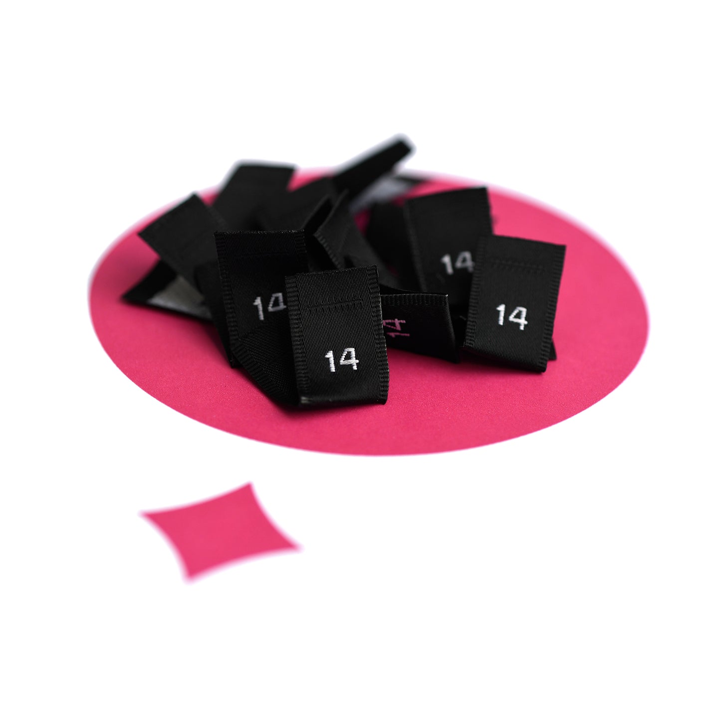 WOVEN SIZE LABEL SIZES 0 - 20 WHITE TEXT ON SATIN BLACK PACK 100
