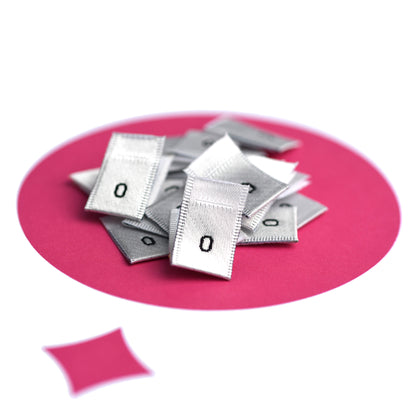 WOVEN SIZE LABEL SIZES 0 - 20 BLACK TEXT ON SATIN WHITE PACK 100