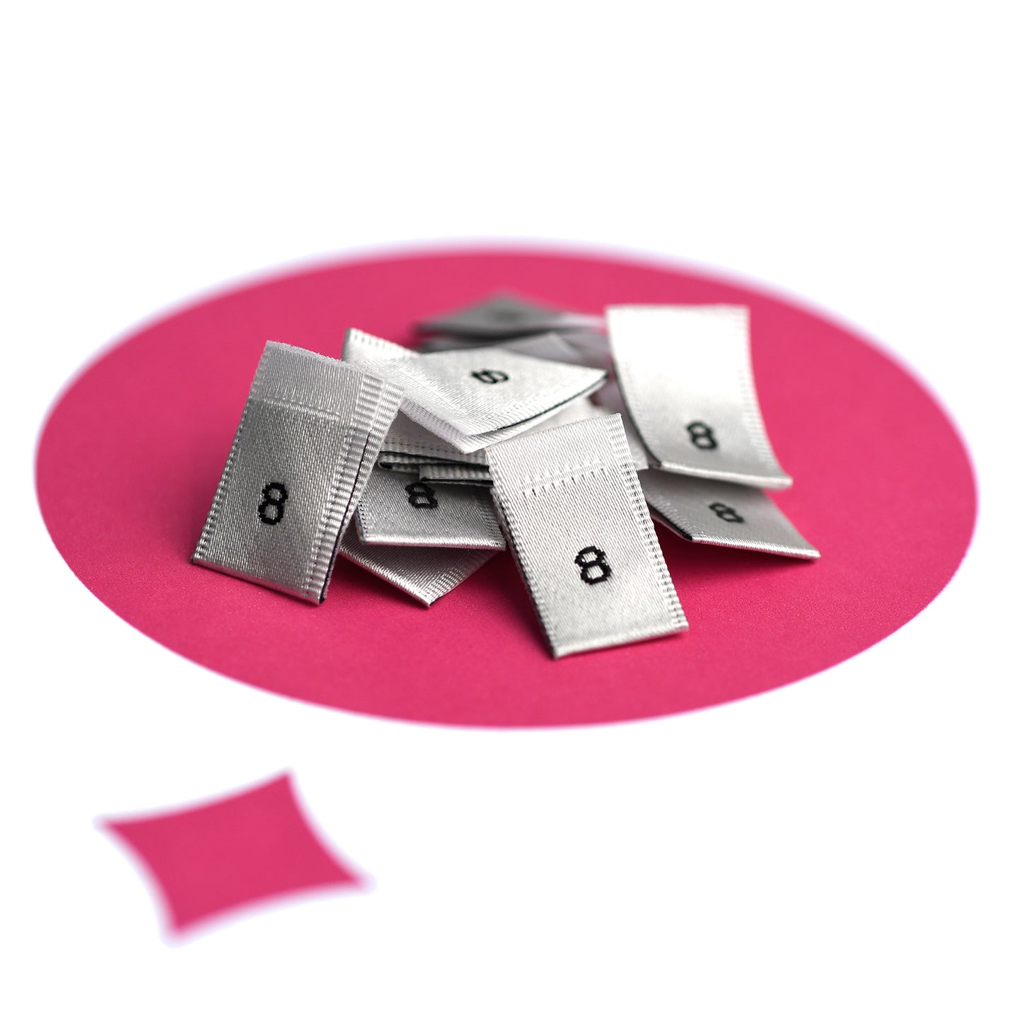 WOVEN SIZE LABEL SIZES 0 - 20 BLACK TEXT ON SATIN WHITE PACK 100