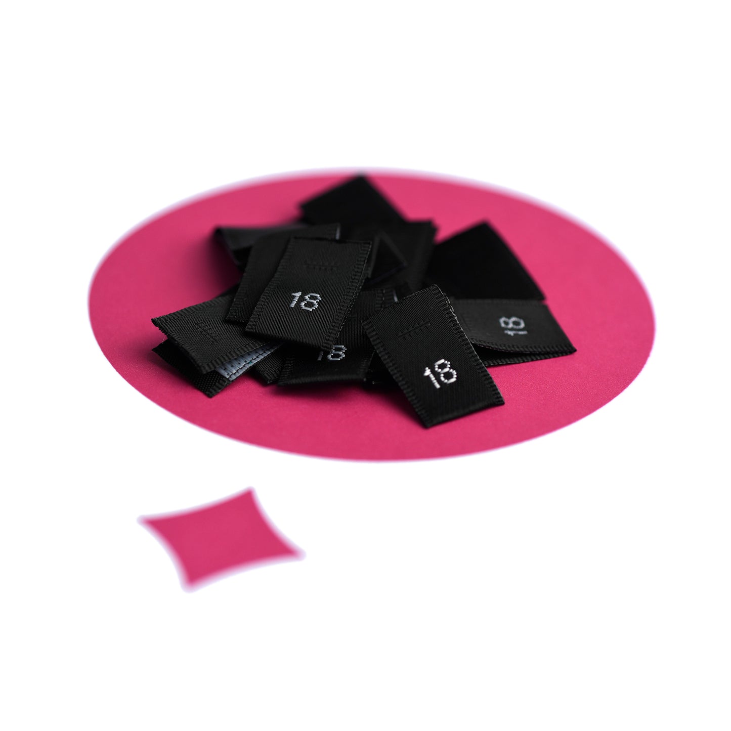 WOVEN SIZE LABEL SIZES 0 - 20 WHITE TEXT ON SATIN BLACK PACK 100